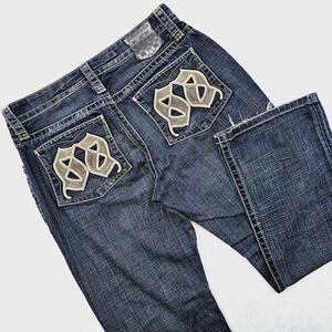 Express Mens 33W 30L Jeans Blake Loose Boot Blue Denim Y2K Streetwear Grunge